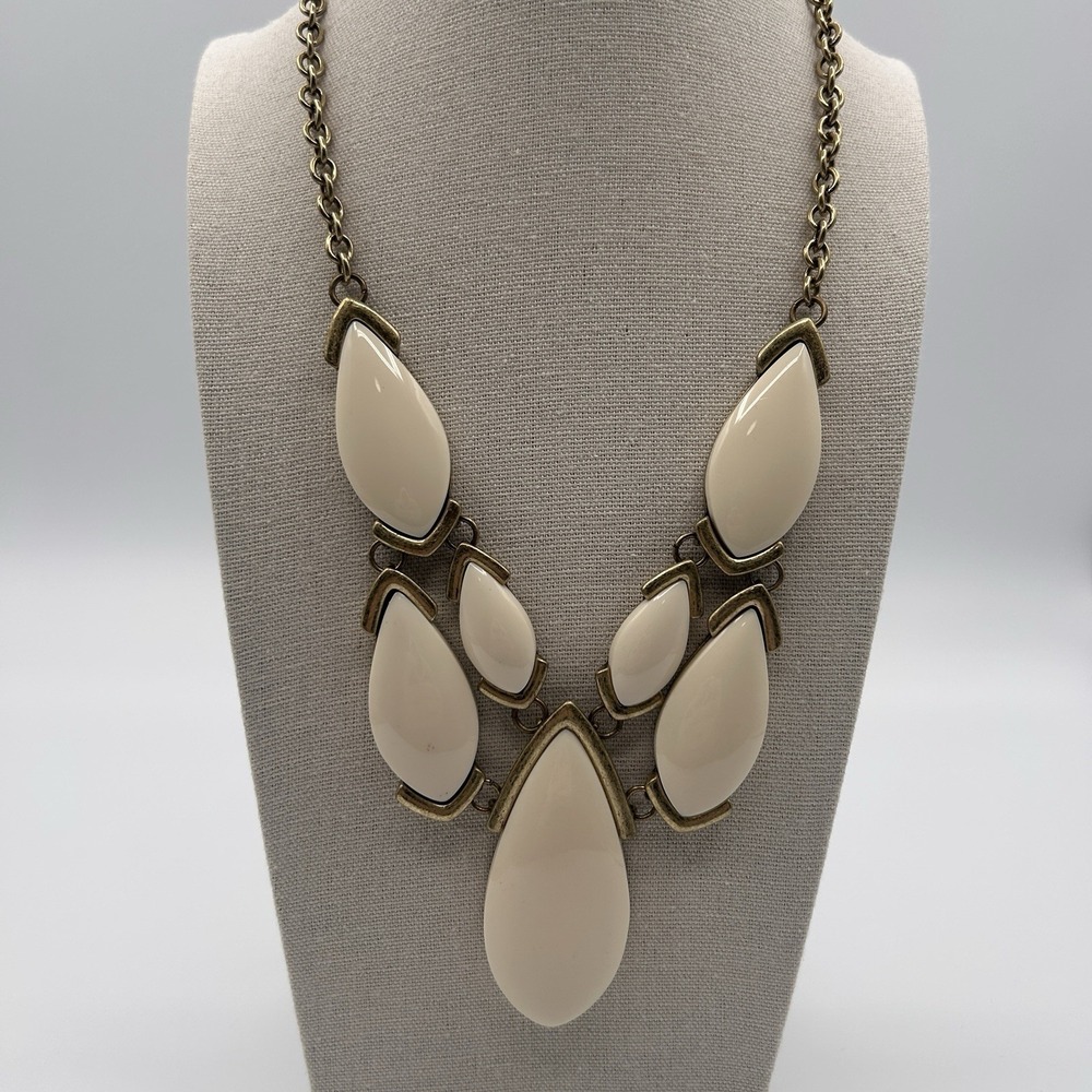 Premier Designs Blanca Necklace Gold tone White Cream Teardrop Statement 24"